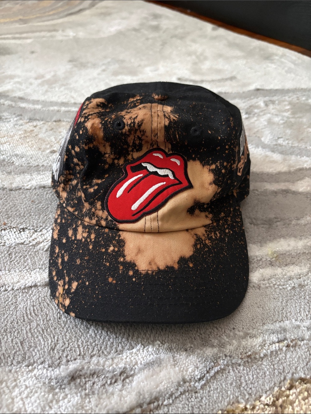 Rolling Stones Black & Tan Bleach-Effect Tongue Logo Baseball Cap